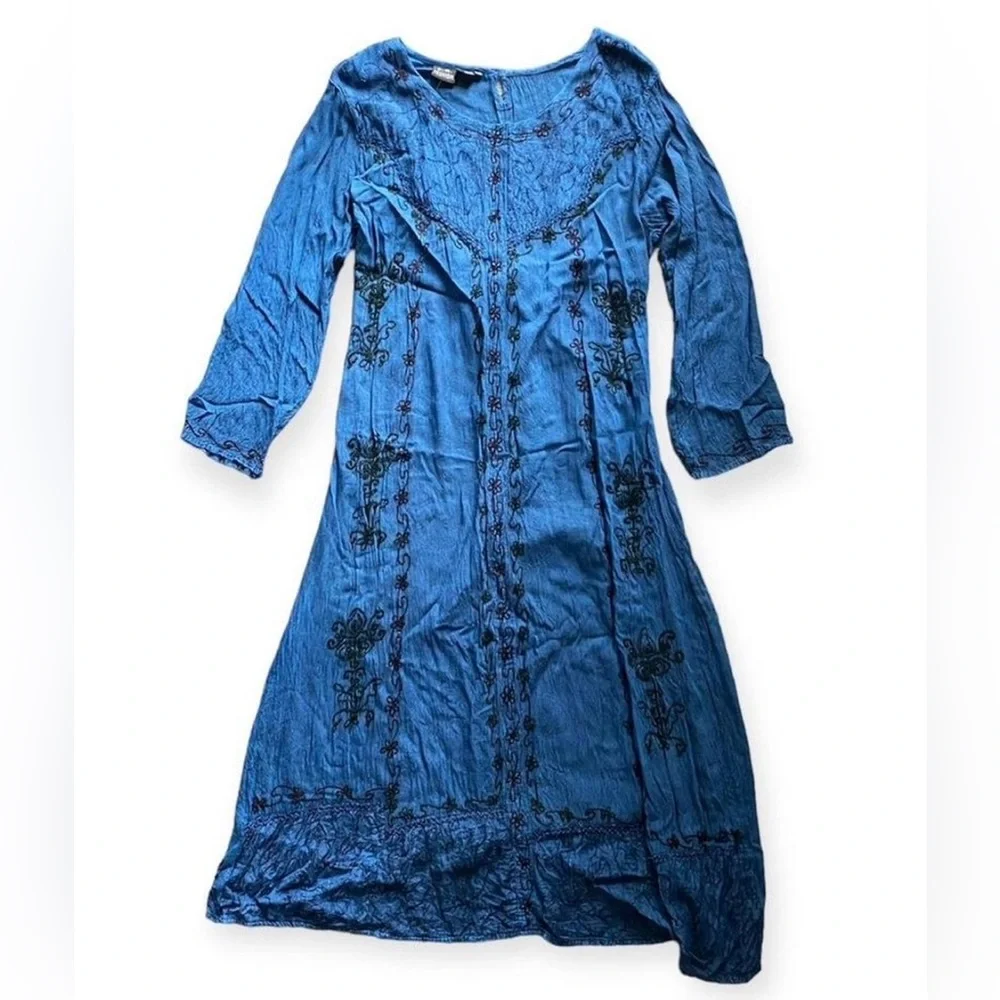 Vintage “S.R. Fashion” Boho Embroidered Rayon Dress - Picture 1 of 7